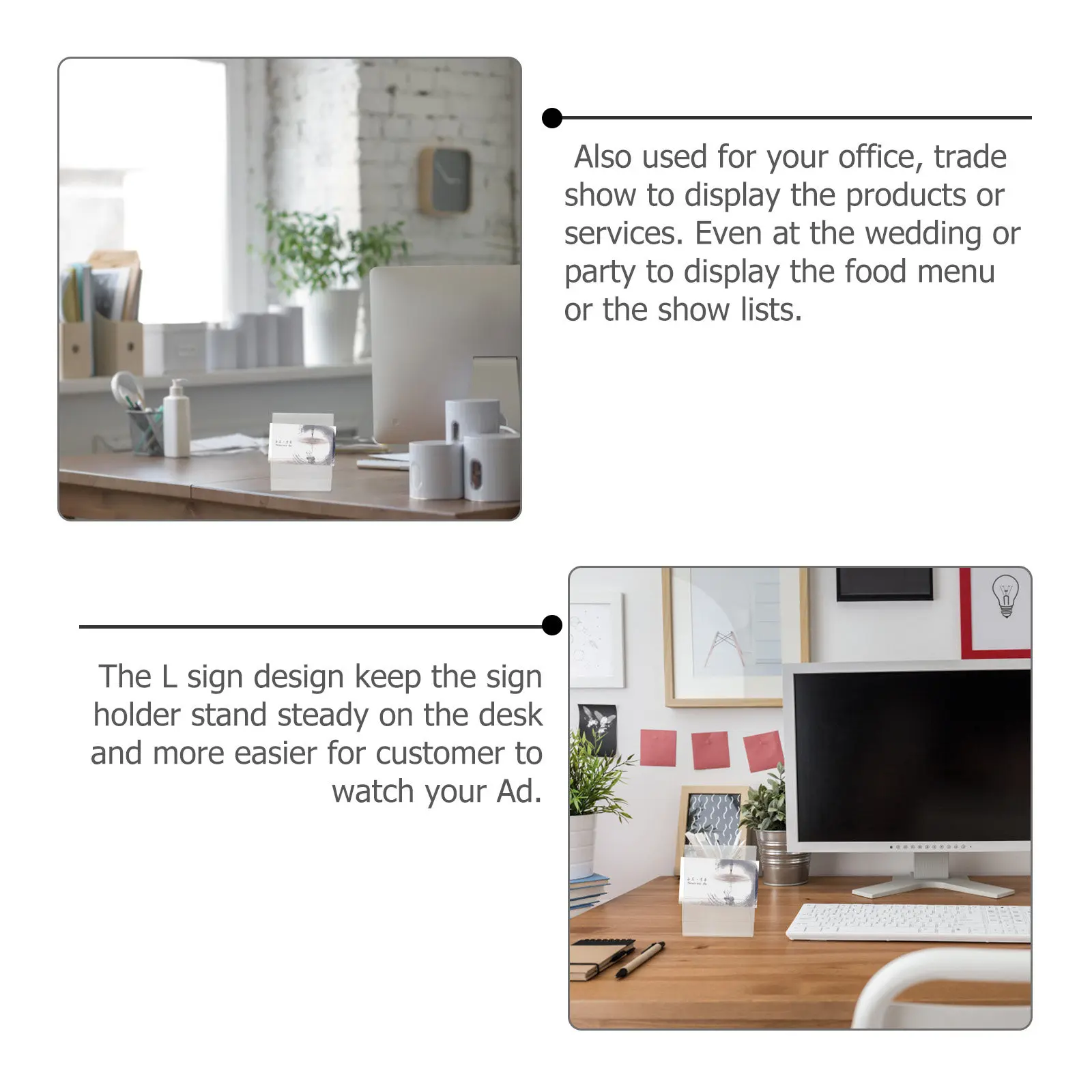 2Pcs Qr Code Plastic L Shape Display Stand Clear Tabletop Price Label Holder for Retail Shop Office Promotion