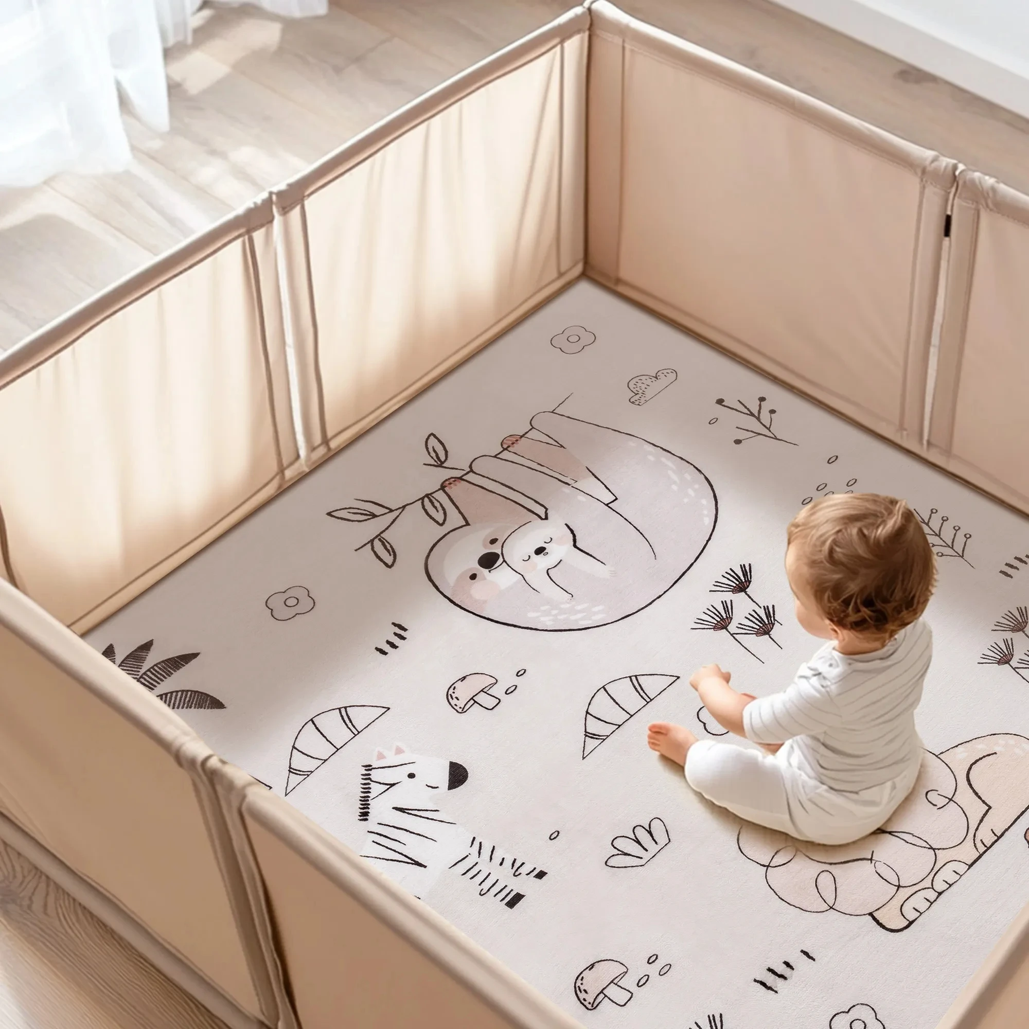ROBOTIME ROBUD Tappetini da gioco per bambini a tema zoo per pavimento antiscivolo Lavabile in lavatrice Addensare Ammortizzazione Imbottitura Schiuma Compagno di giochi per bambino