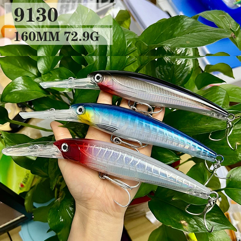 

160mm 72.9g Big Game Heavy Minnow Trolling Fishing Bait Deep Diving Seawater Trout Isca Artificial Minnow Wobbler Hard Bait 9130