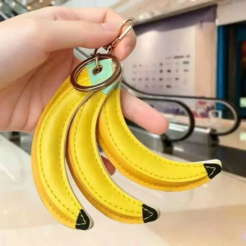 Cute PU Leather Banana Pendant With Key Rings Leather Cords For Bag Decoration Phone Lanyard Gift For Women/Kids/Bag Accessory
