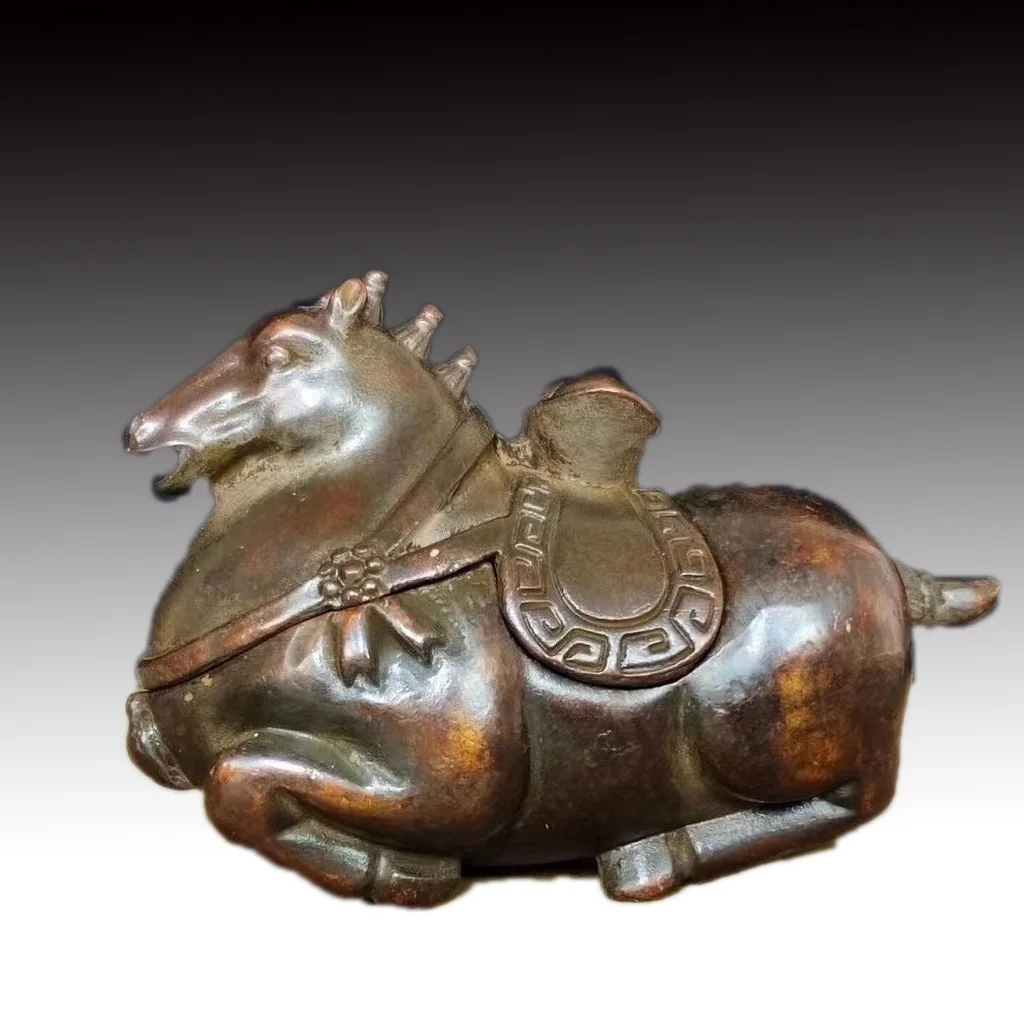 Ancient Chinese bronze and copper incense burner, Tang‑style horse statue, feng shui decorative collectible sculpture