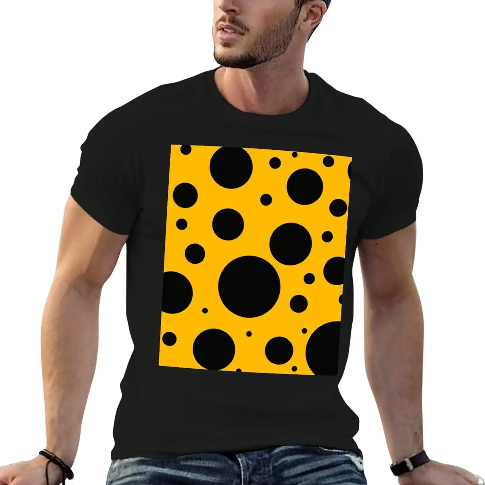 black polka dots on yellow background T-Shirt boys whites vintage customizeds graphic shirts workout shirts for men