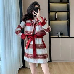 High Quality New Years Christmas Thick Warm Two Piece Set Women Jacket Coat + Skirt Suits Winter Sweet Fashion 2 Piece Outfits