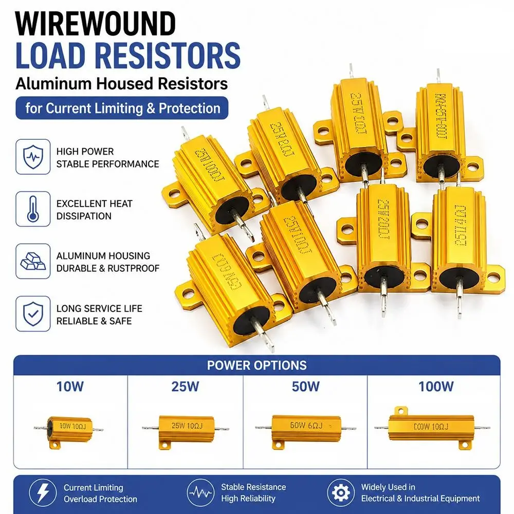 1Pcs 50W RX24 Aluminum Power Resistor Aluminum Shell Wirewound Metal Shell Resistor Good Heat Dissipation High Insulation