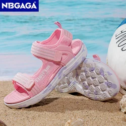 Sandali estivi per bambini da spiaggia, scarpe alla moda, leggeri, antiscivolo, con fondo morbido, ombreggiatura, in pelle, per ragazze, comodi