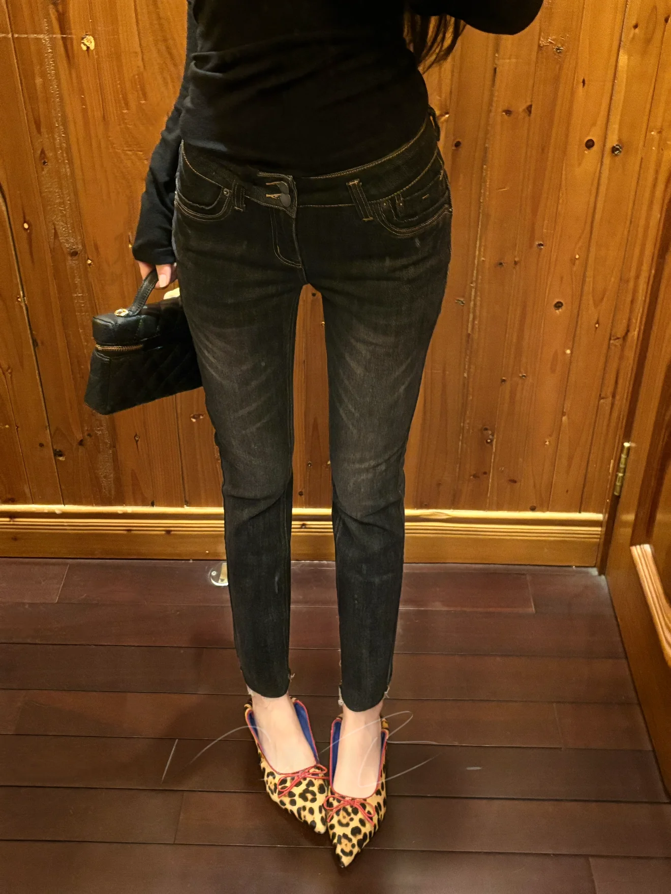 

Bla Elastic Cotton Soft Denim Retro Waed 90S Street Sle Double Bule Slim Fit Hip Enlarging Nine Points Jeans