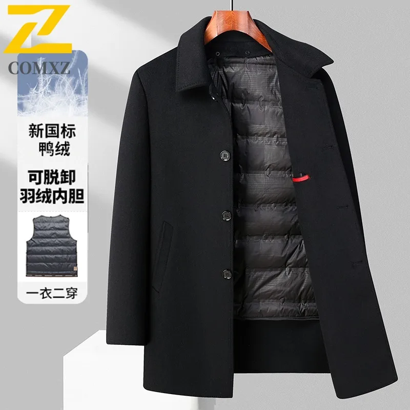

COMXZ Men Long Sleeve Windbreaker Thicken Business Casual MidLength duck down Coat Outdoor Tactic Fleece Lining Sportwear 2025
