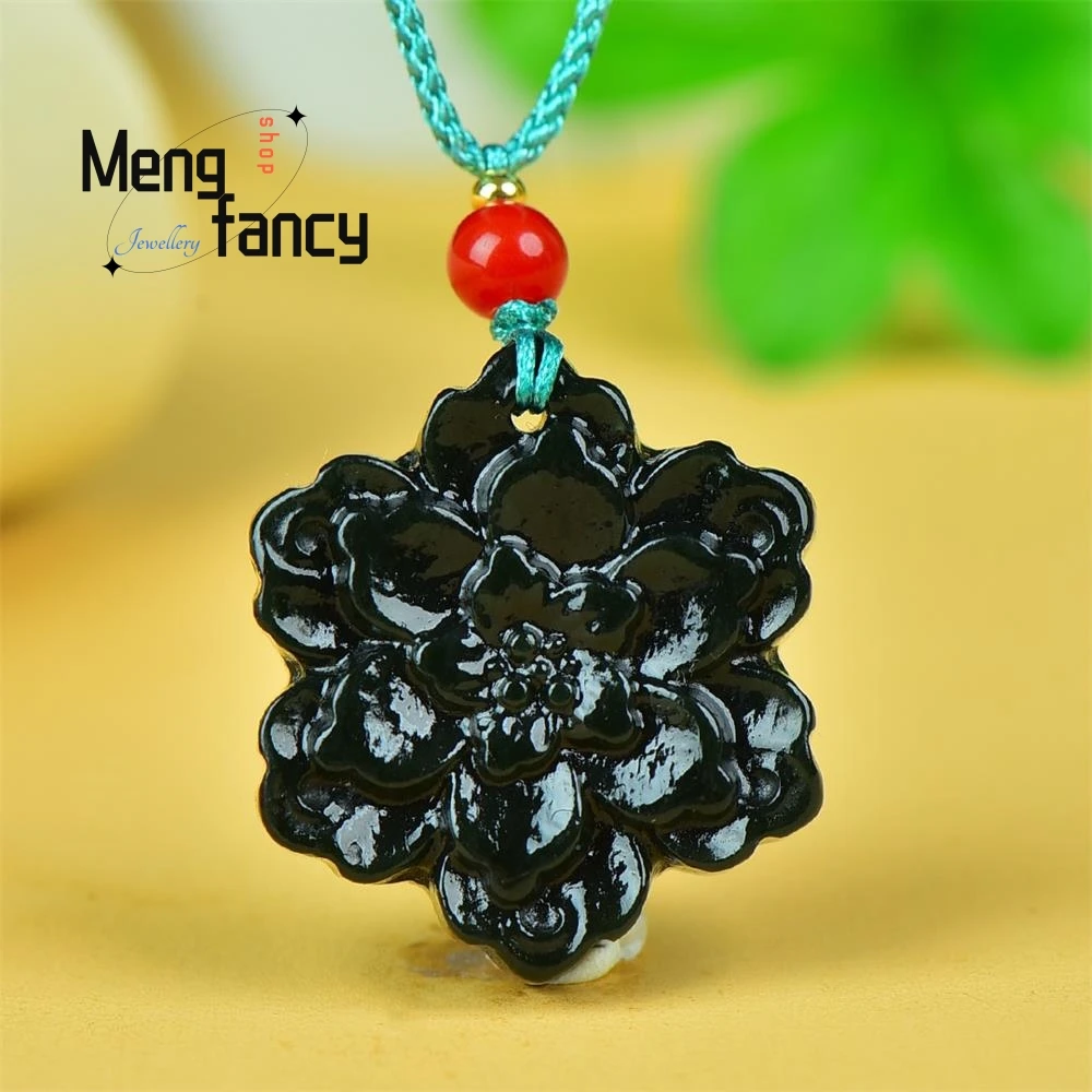 

Natural Hetian Green Jade Retro Auspicious Flower Pendant Exquisite Mascot Handicraft High-grade Luxury Elegant Fashion Jewelry