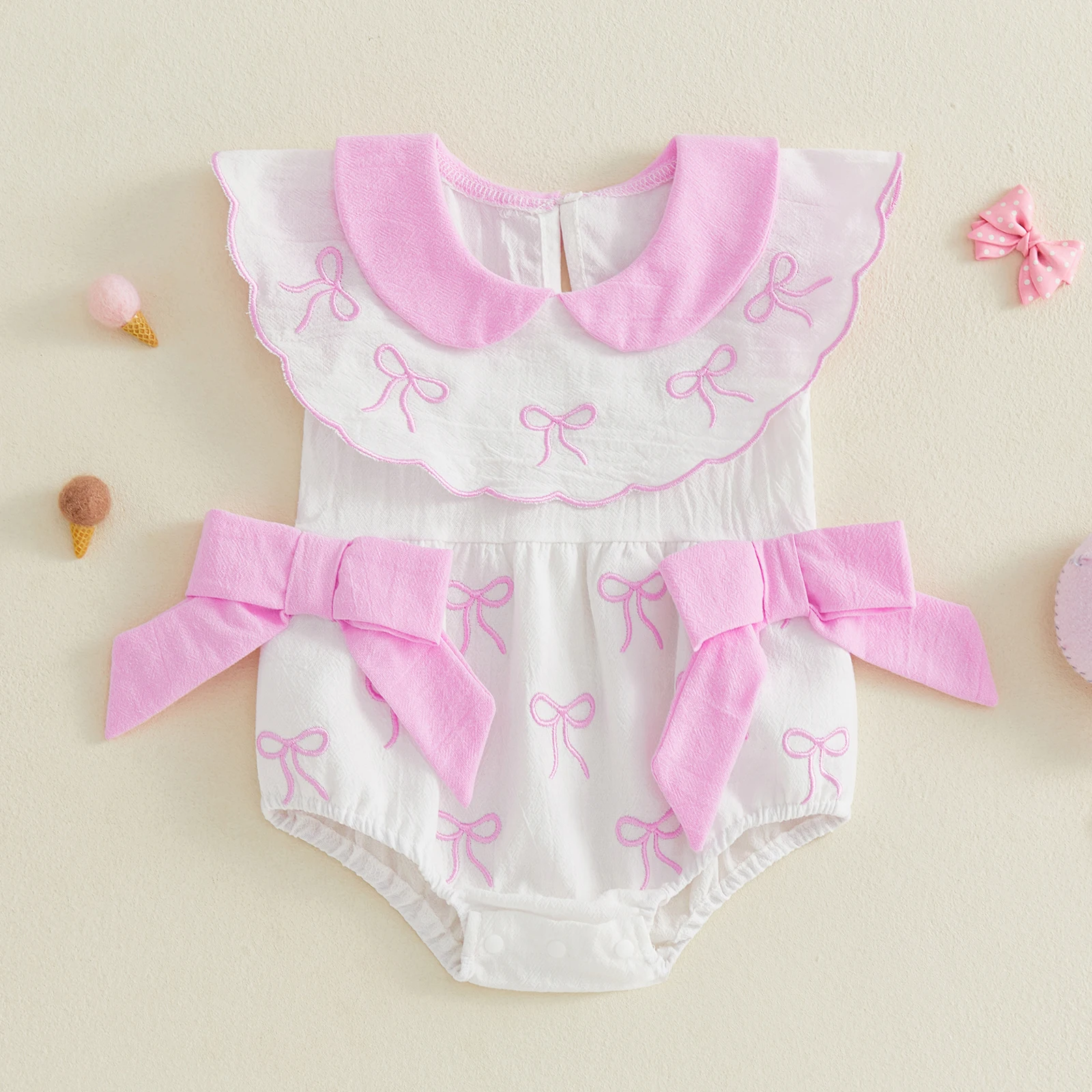 

Baby Toddler Girl Bowknot Romper Doll Collar Sleeveless Bodysuit Cute Summer Infant Clothes 2026 New