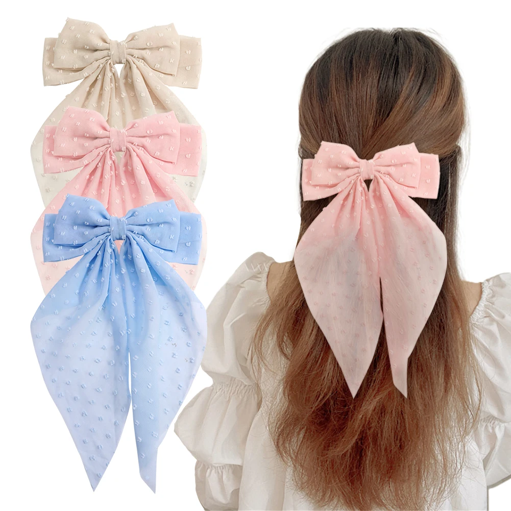 3pcs With Long Tail Fashion Hair Bow Barrette Clip French Accessories For Women Girls Thin Think Layered Lightweight Non Slip