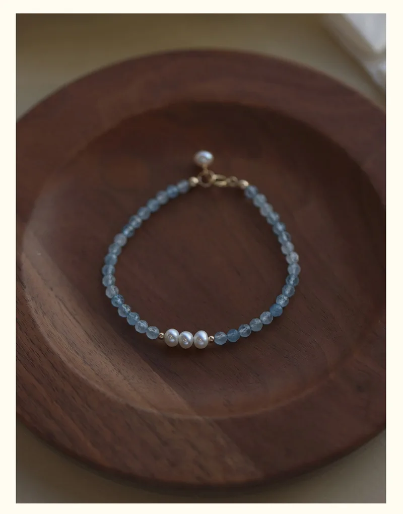Neuankömmling trend ige natürliche Süßwasser perle blau Kristall 14 Karat Gold gefüllt Damen Perlen Kette Armband Schmuck für Frauen Geschenk – Detail 7