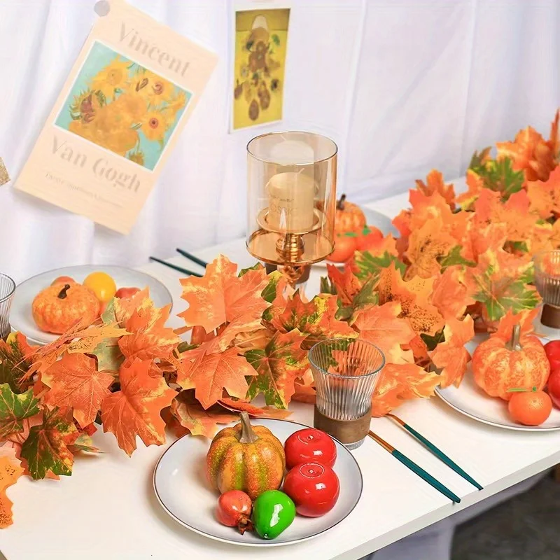 1/2 قطعة أوراق القيقب الاصطناعية سقوط مابل جارلاند الخريف ترك الكرمة للمنزل غرفة حديقة حفل زفاف هالوين زينة عيد الميلاد #2