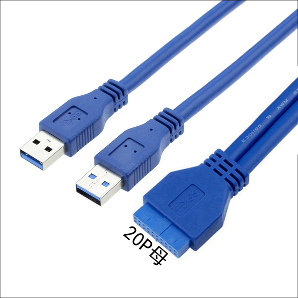 

Blue 2 Port USB 3.0 Type A Plug to 20 Pin Header Plug Adapter Cable 0.25MBlue 2 Port