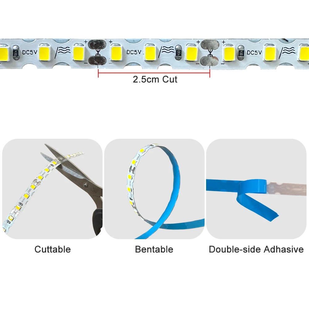 0,5 m-10 m DC5V S-vorm 2835 SMD LED-strip 6 mm breedte Buigbaar 120 LED / m Flexibel opvouwbaar lichtslinger DIY-neonreclame Letter 13 kleuren