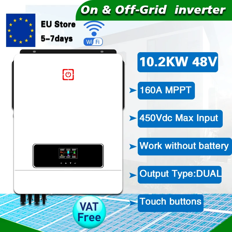 

10.2KW 48V Hybrid Solar Inverter Build-in Mppt 160A Controller 500VDC PV Input 230VAC 48V Pure Sine Wave Hybrid Inverter