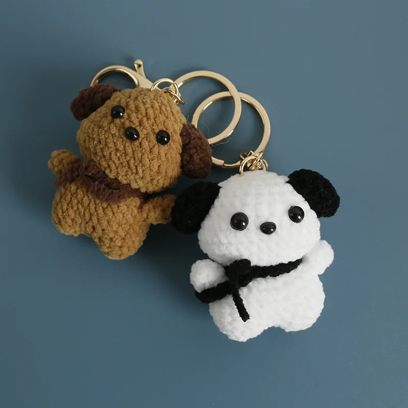 

Cute Puppy Keychain For Couple Gifts Handmaking Knitted Puppy Doll Keyrings For Car Keys MIni Dog Doll Crochet Keyring Wholesale