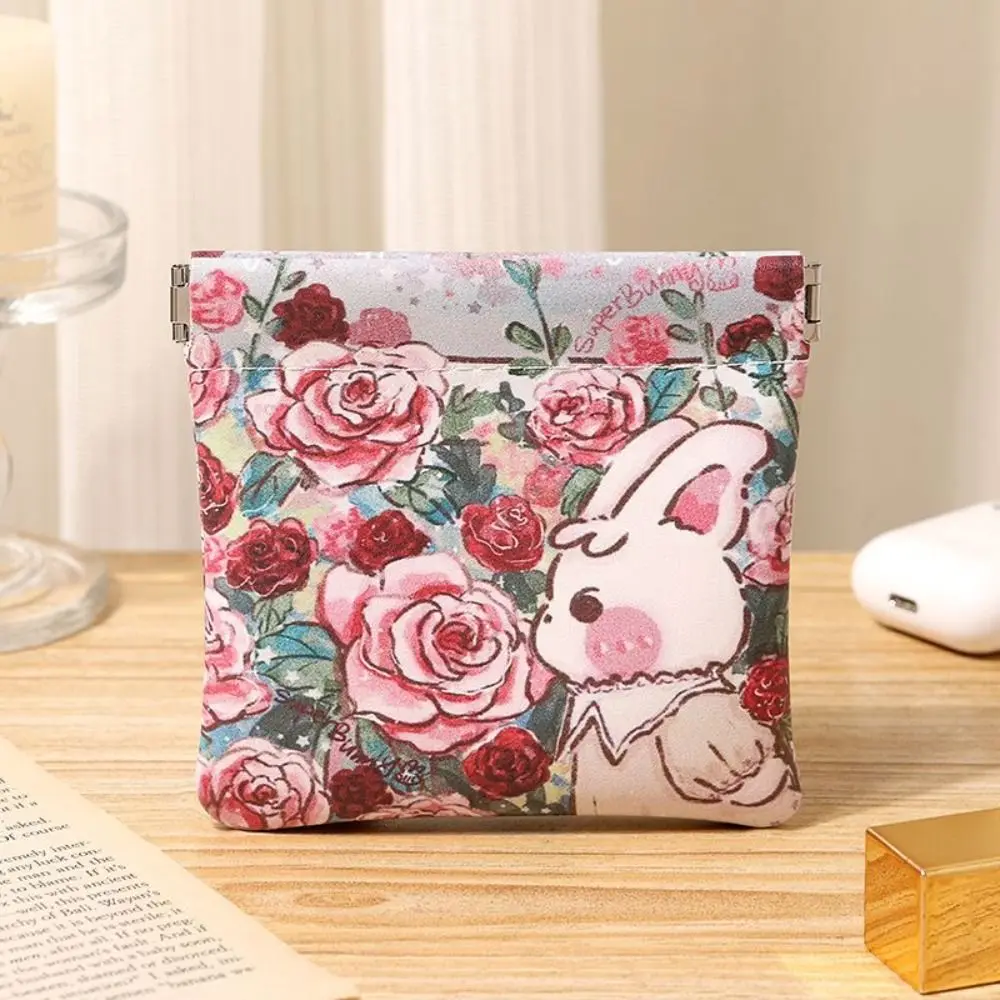 حقيبة التخزين بو الجلود حقيبة مستحضرات التجميل الصغيرة زهرة الذاتي إغلاق أحمر الشفاه حقيبة التخزين طباعة التلقائي مغلقة محفظة نسائية للعملات المعدنية الفتيات #2