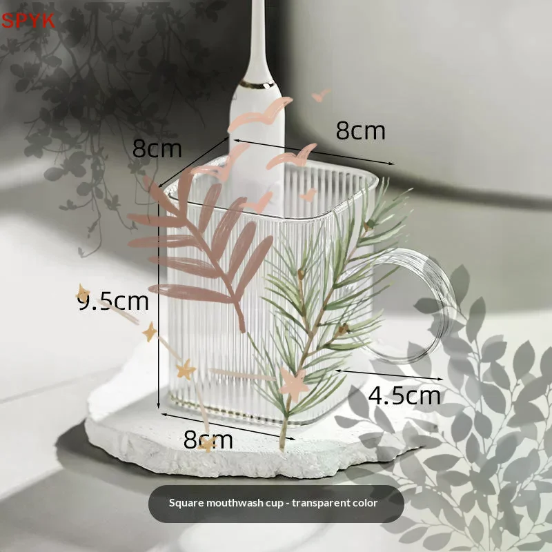 Nordic Translucent Mouthwash Cup With Handle Durable Anti-Drop Bathroom Toothbrush Holder Plastic Rinsing Cup For Toiletries