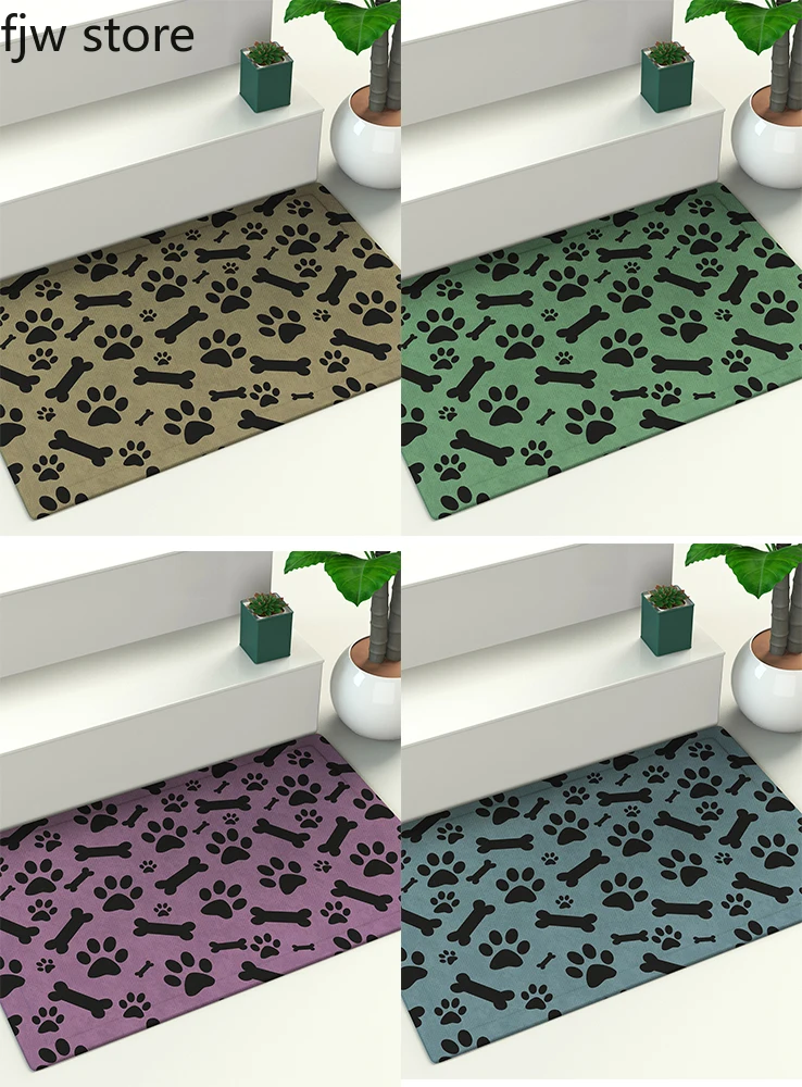 

Dog paw footprint bone printed floor mat bathroom non-slip absorbent porch door living room home decoration