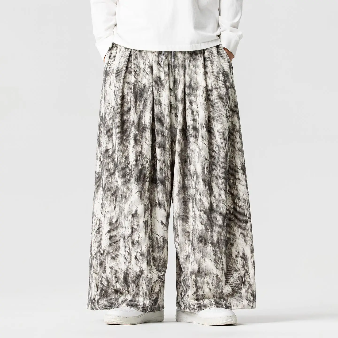 秋冬メンズワイドレッグジーンズファッションタイダイコーデュロイカジュアルパンツメンズY2Kルーズストリートウェアカップルヒップホップハーレムパンツ