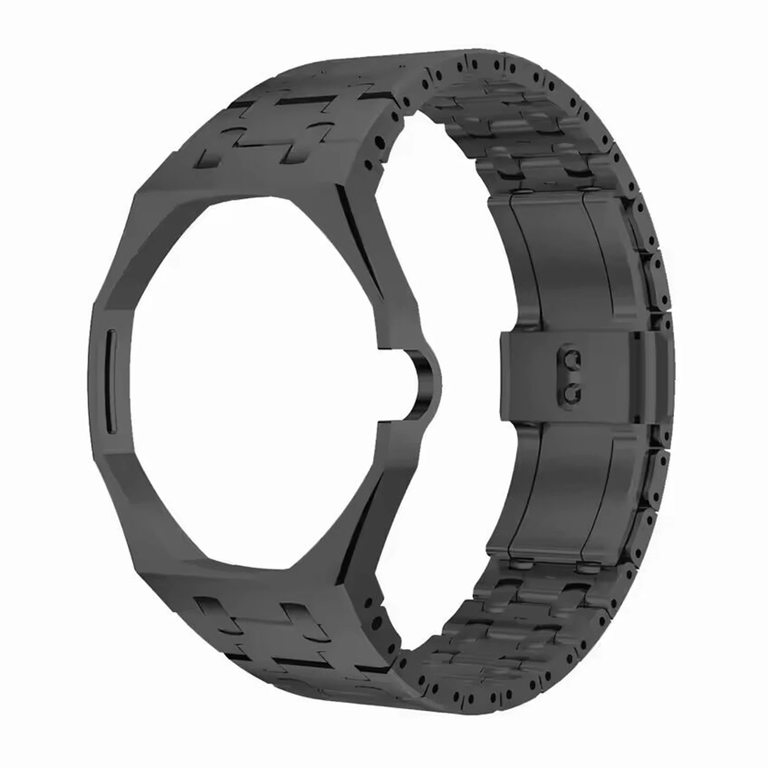 For Swatch Royal Pop Stainless Steel Watch Case with Integrated Watch Strap Adjustable Metal Wristband - Black / 3 O'clock D