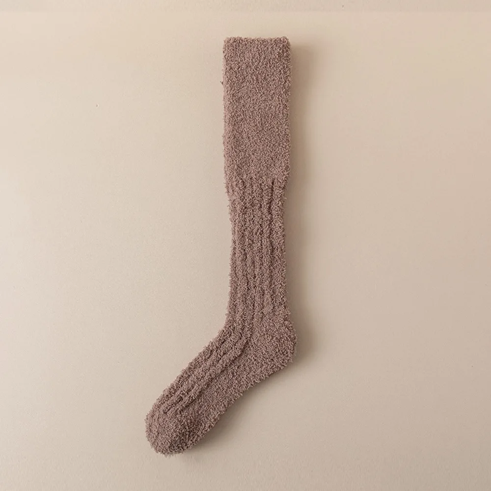

New Solid Color Coral Fleece Stocking Anti-slip keep Warm Winter Sock Thick Women Stockings Women
