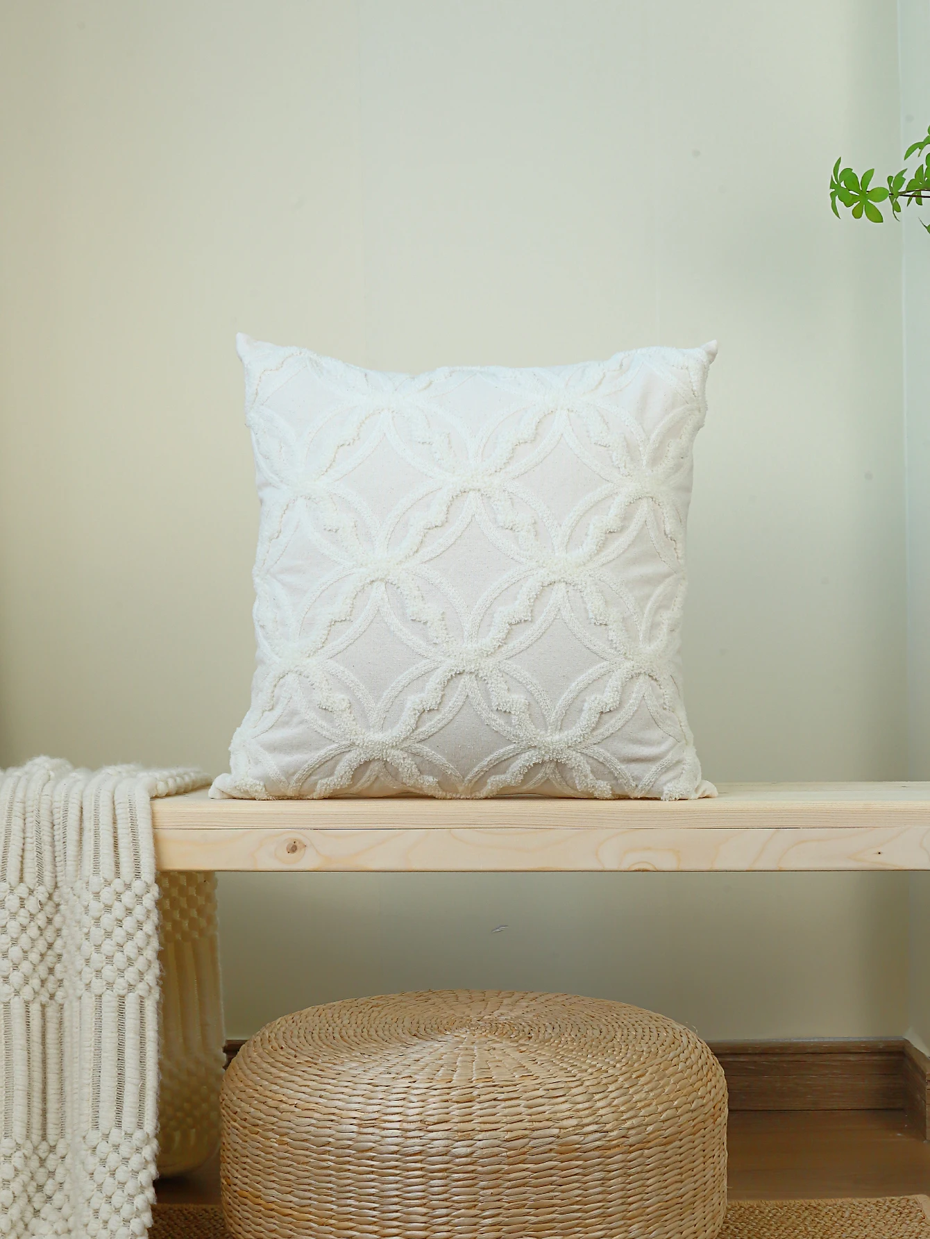 1pc, Geometric Towel Embroidery Cushion Throw Pillow Cover - Soft and Durable Canvas Cover for Home Decor