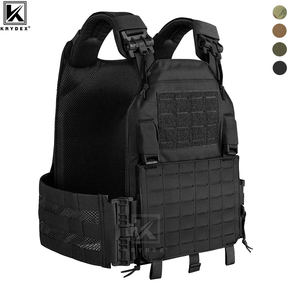 KRYDEX Tactical Vest Laser Cut MOLLE Panel Hunting Paintball Outdoor Airsoft Plate Carrier Vest Gear Ranger Green Black Vest