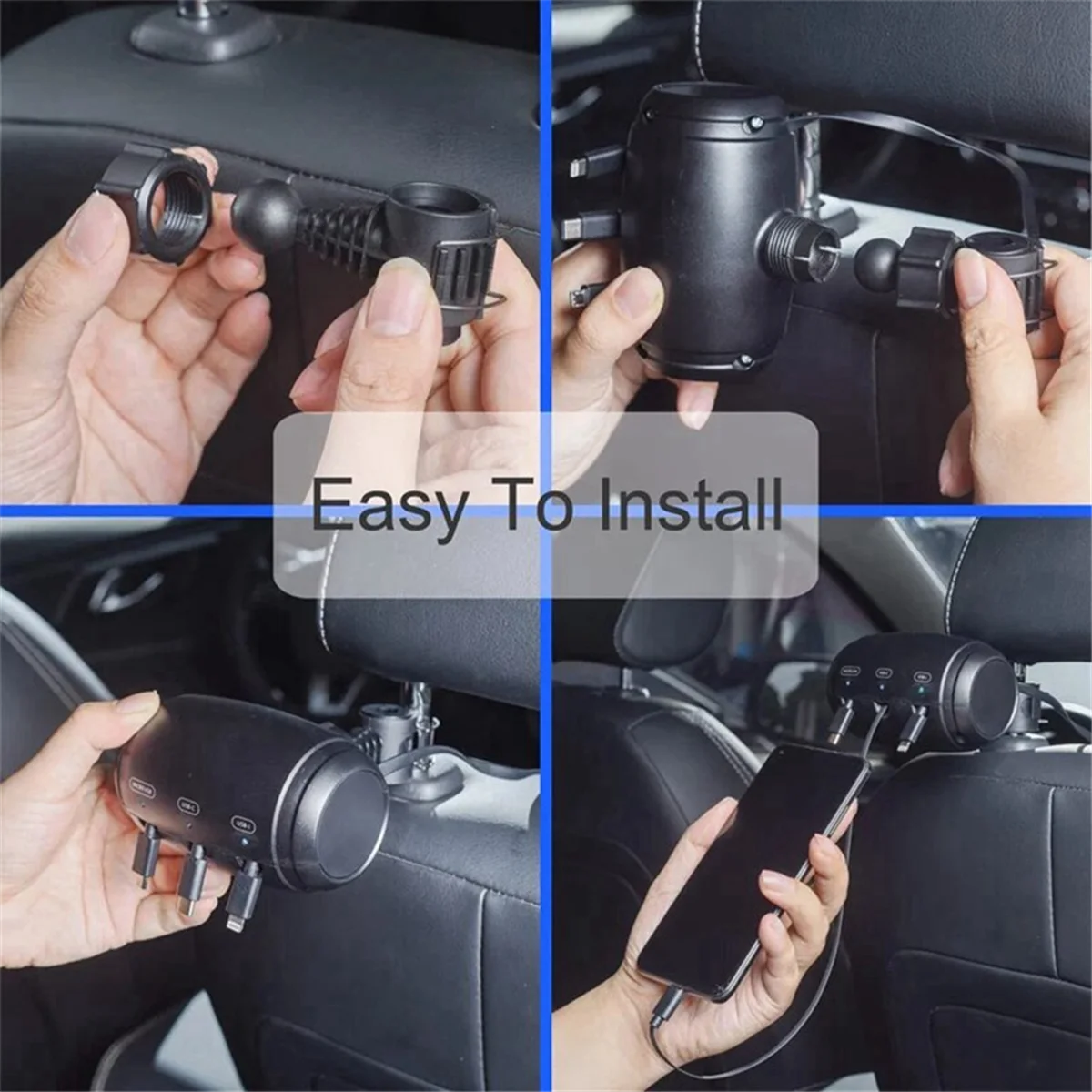 3 in 1 Car Shrinkage Cable Box Charging Cable Box Multi Port Highly Compatible Auto Retract