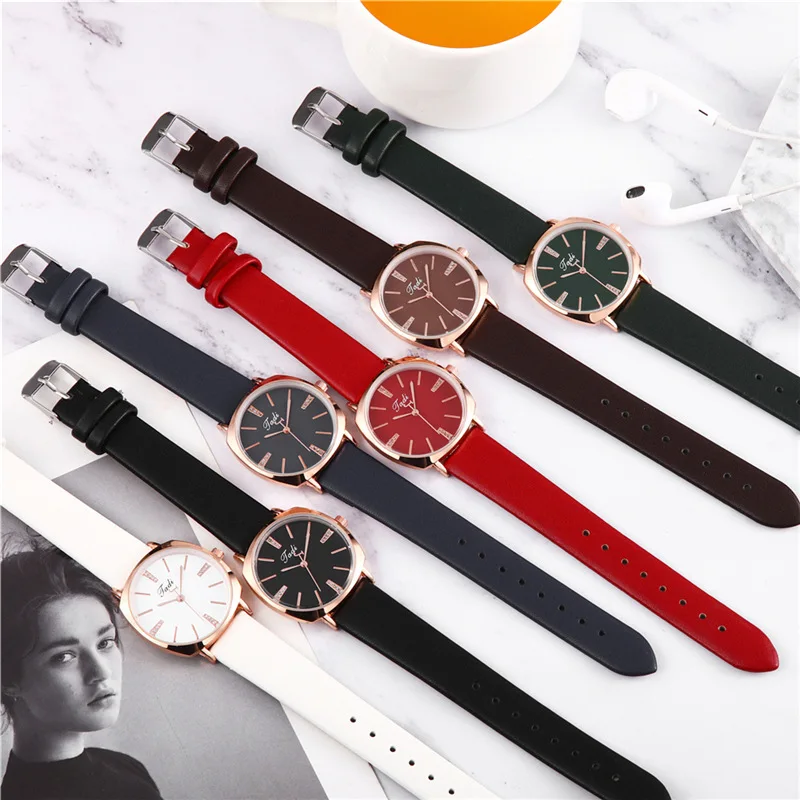 Luxury Diamond Leather Strap Analog Quartz Watch Simple Elegant Temperament Square Dial Wristwatch Relojes Para Mujer