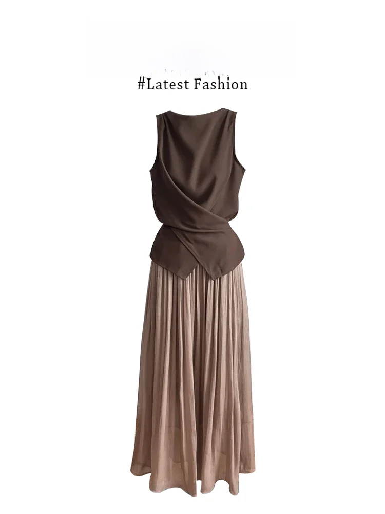 

Parkyeon2025 Luxury Casual Cross-Over Top Wide Leg Pants Set Versatile Summer Fashion Outfit for Young Women Short Sleeve rou...