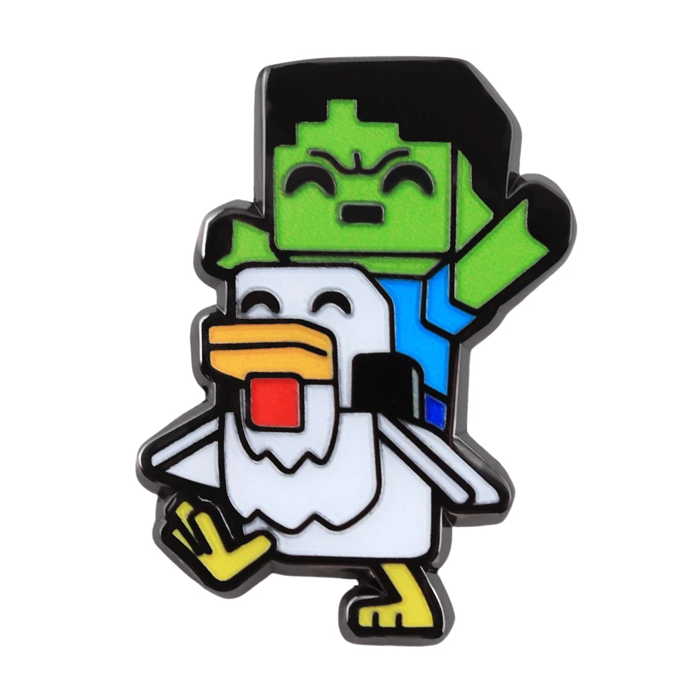 Lindo bebé Zombie pollo Jockey-Pixel esmalte Pin Sandbox juego inspirado broche videojuego periférico divertido regalo de jugador