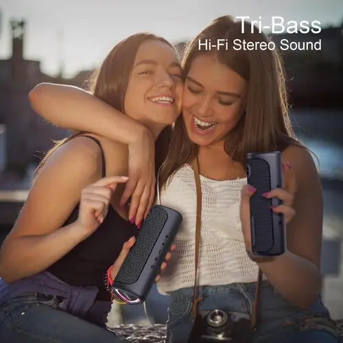 Imagen 2 del producto Altavoz Bluetooth para exteriores Ortizan M7, altavoz Bluetooth 5,3 con potencia de salida de 24W, resistente al agua IPX7, tarjeta Micro SD, entrada auxiliar, luz RGB