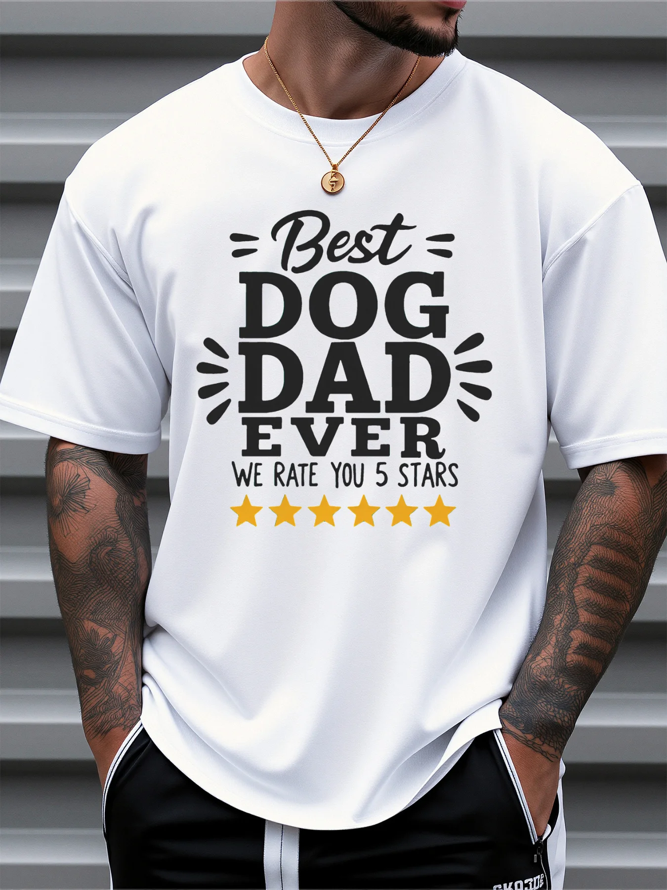 Men's Cotton T-Shirt Suitable For Hot Weather - Breathable Loose Fit Short Sleeve Crew Neck Shirt With Dog Graphic Print, Casual