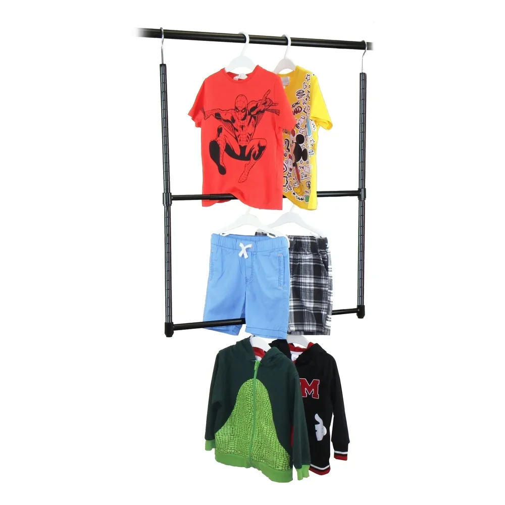 

2-уровневая регулируемая портативная вешалка для шкафа, расширяемый органайзер для хранения, простая сборка, инструменты не требуется, идеальное домашнее путешествие