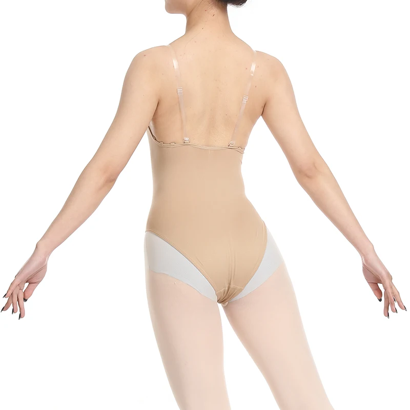Women  Ballet Undergarments Nude Dance Leotard Seamless Gymnastic Underwear with Adjustable Clear Straps