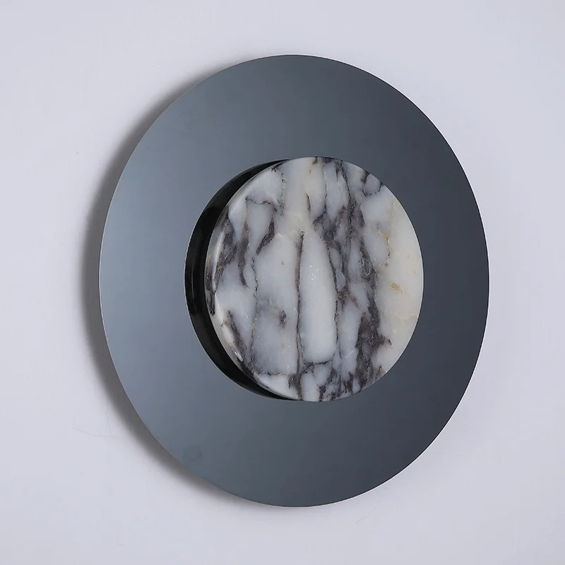 Lámpara de pared redonda de lujo de piedra Natural de Alabastro, aplique de pared de mármol para sala de estar, decoración de ambiente, luces LED de alta gama