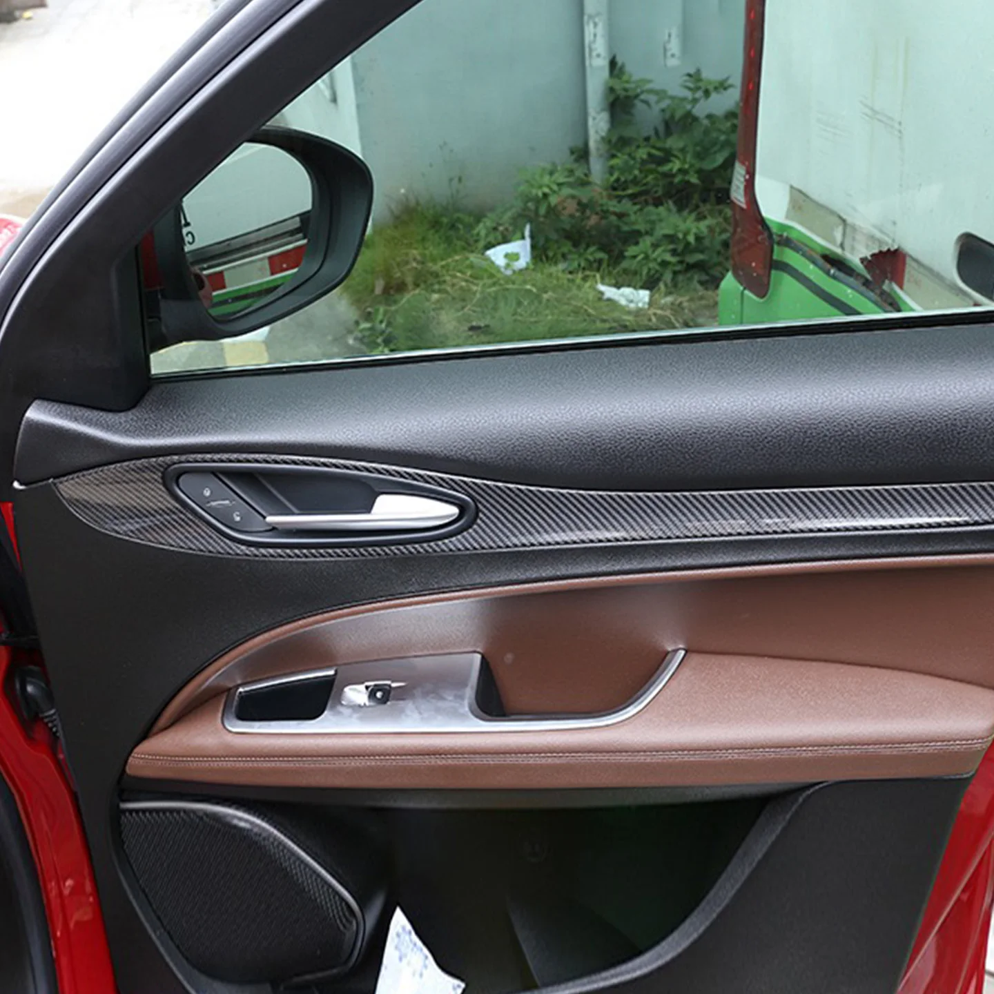 4-piece set suitable for Alfa Romeo Stelvio real carbon fiber interior car door panel handle trim modification decorative strips