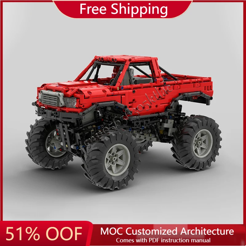 

NEW 1668 PCS Hot Selling MOC Customize Creative Red Monster Truck Technology Brick Assembly Toys Kid Christmas And Birthday Gift