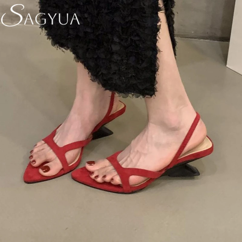 

Designer New Women Heeled Sandals Pointed Toe Chunky Slippers Sexy Summer Shoes 2025 Dress Party Woman Pumps Slingback Zapatos