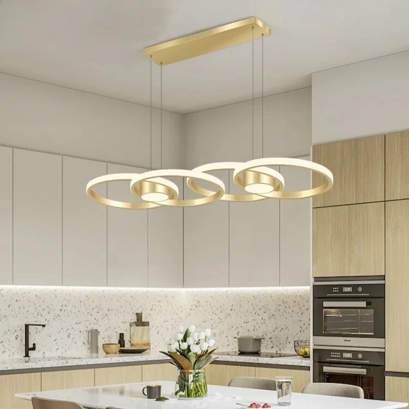 Moderne minimalistische LED-Pendelleuchten, goldene kreisförmige runde ringförmige Hängelampen für Wohnzimmer, Heimdekoration, Kronleuchter