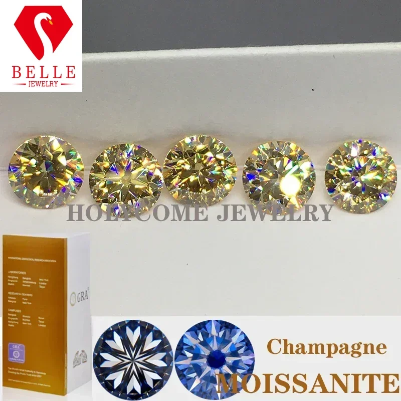 Lab Grown Moissanite Loose Gemstone Round Champagne Color VVS1 Excellent Cutting Top Diamonds Stone 3EX For Women Jewelry Making