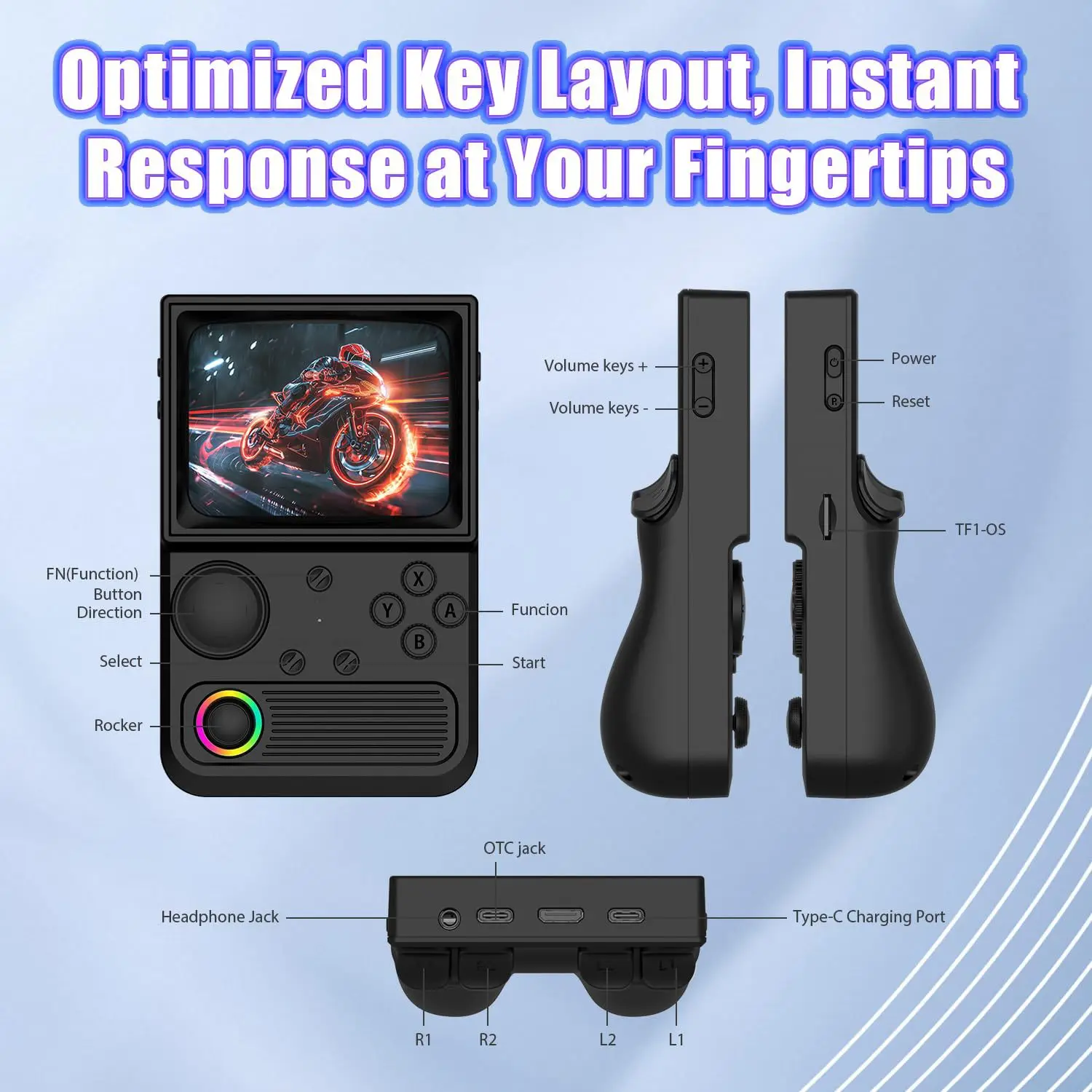 Blue new R36T  Retro Handheld Game Console 3.5 Inch IPS Screen 27+Emulators 18000+ Classic Games Portable Pocket Video Game Cons