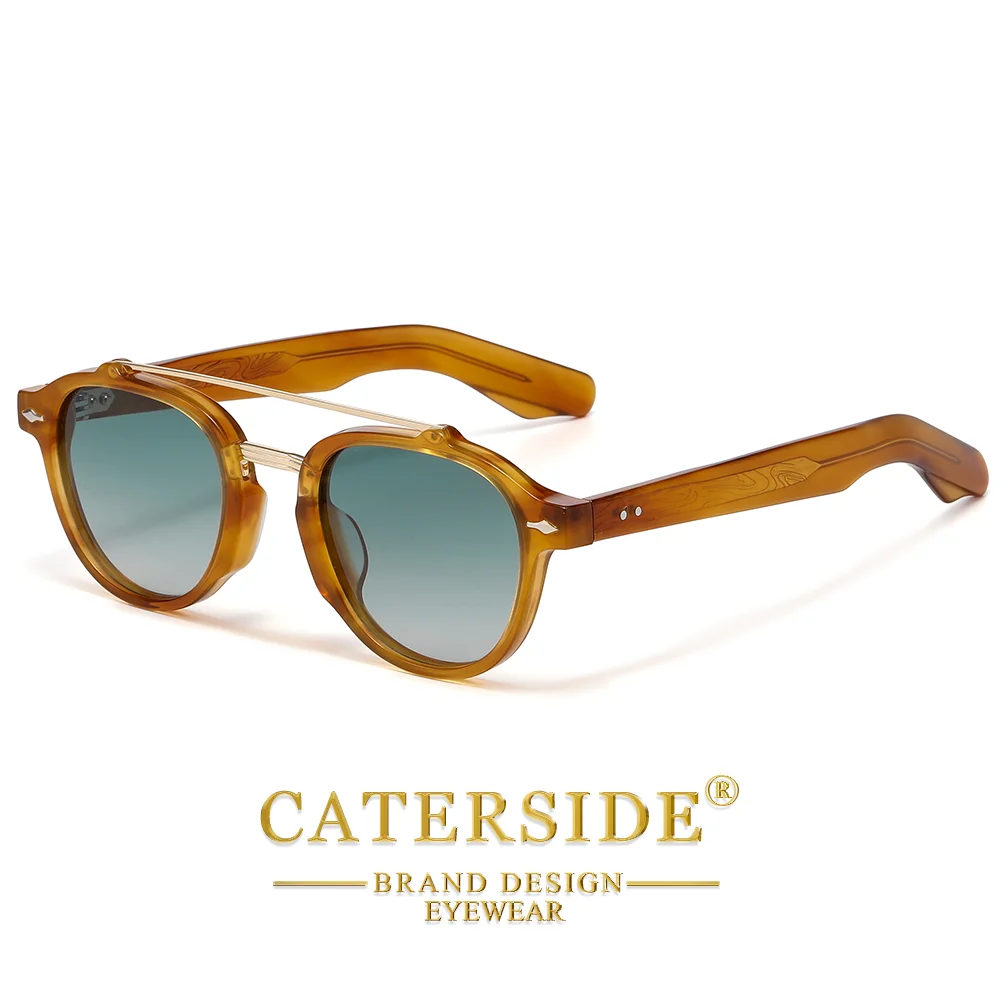 CATERSIDE Neue polarisierte Sonnenbrille für Herren, Acetatrahmen, flaches Design mit doppeltem Brückenbogen, modische dekorative Damenbrille, UV400 – Detail 6