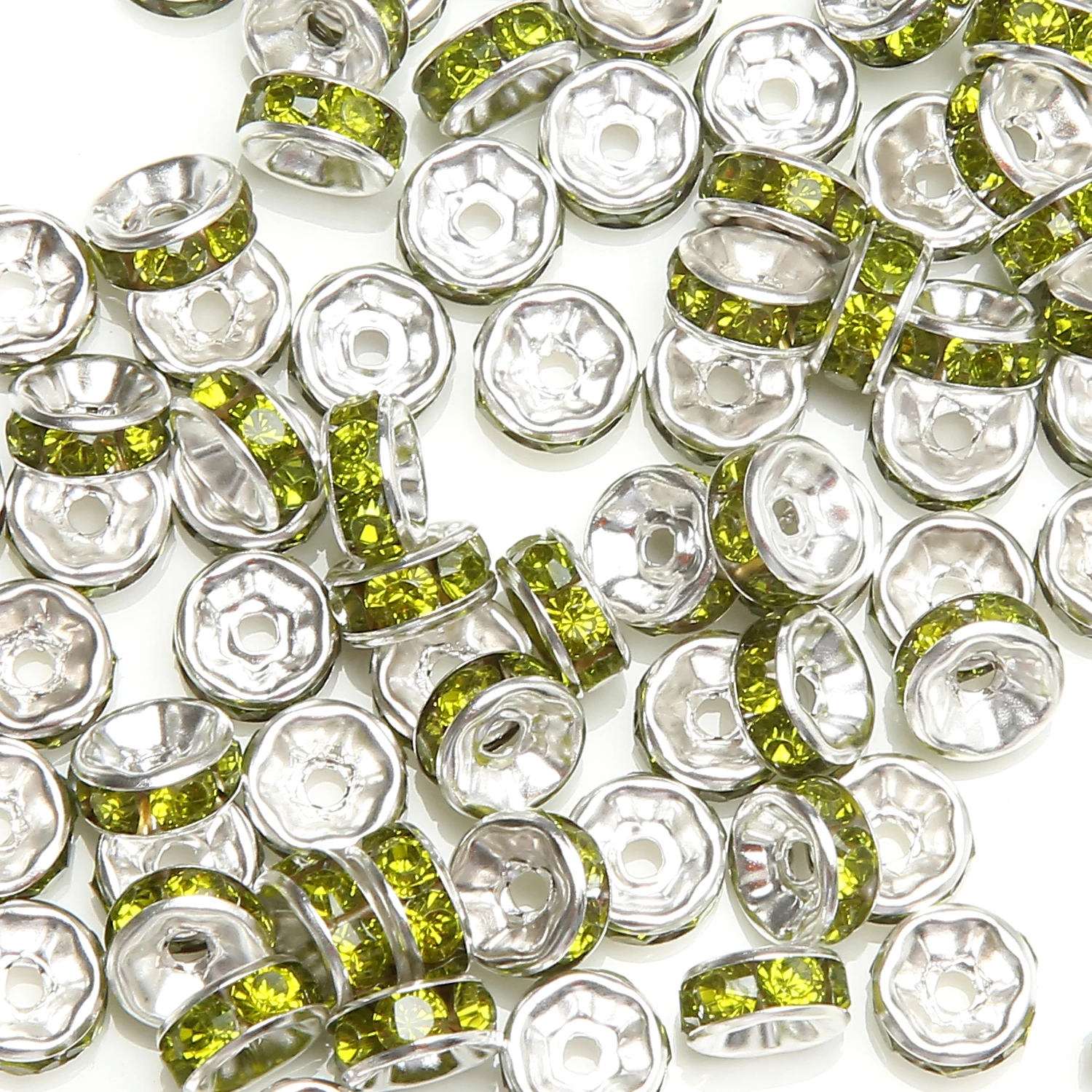 (50Pcs=1Lot !) AAAA Quality 6x3MM Metal Silver Plated Crystal Rhinestone Rondelle Spacer Beads 18Colors For Choose