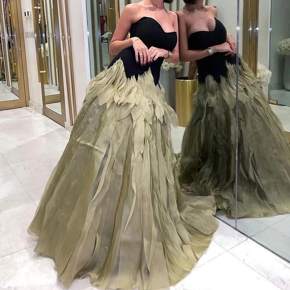 

Fashion A-Line Floor Length Strapless Jersey Sleeveless Pleats Evening Dress Temperament Photo Color فساتين سهره نسائيه فخمة