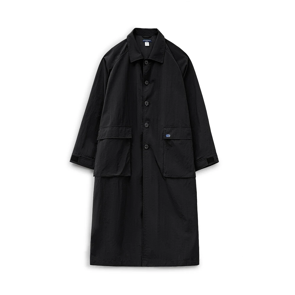 

Maden Men's Black Balmacaan Coat Single-Breasted Collar Mid-Length Overcoat for Spring and Fall Commuter Trench Coat