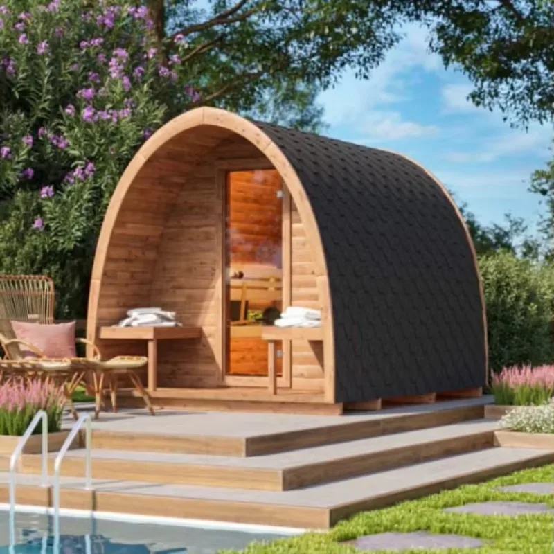 Customized New Triangular Outdoor Sauna Room, 4-Person Capacity Family Outdoor Sauna Cabin
