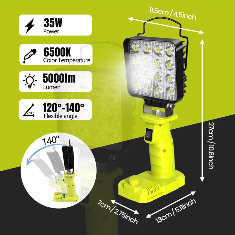 LED Alarm Work Light torcia proiettore torcia elettrica faretto lampada da campeggio per Ryobi 18V litio nichel One + batteria P108