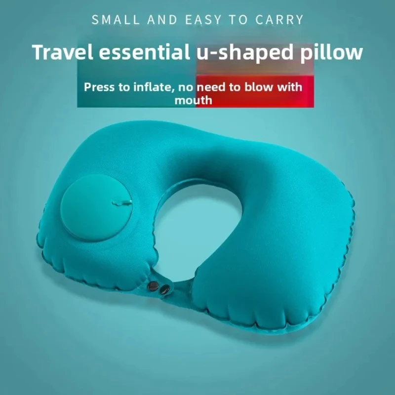 Press inflatable u-shaped pillow neck pillow travel artifact neck folding portable flocking blow travel pillow u-shaped